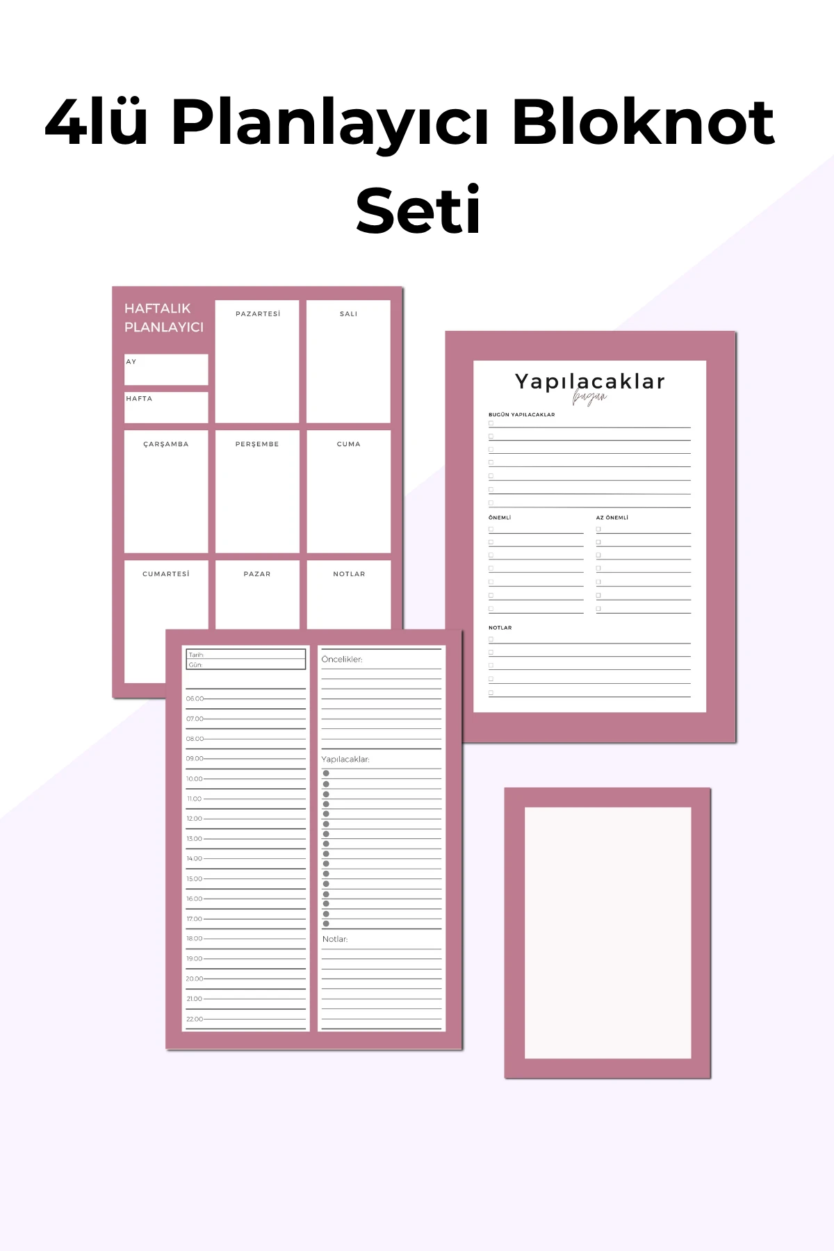 İşe Yeni Başlayanlar İçin 4’lü Planlayıcı Bloknot Seti – Not ve Yapılacaklar Listesi - Pembe Set - A5 Haftalık Planlayıcılı