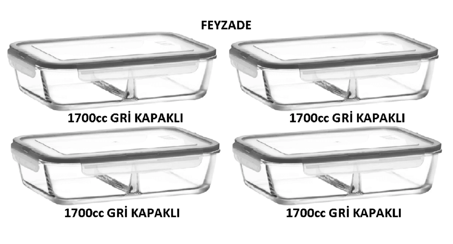 LAV FRESCO İki Bölmeli Kilitli Cam Saklama Kabı 4'lü Set 1700cc DİKDÖRTGEN (FRS-299)