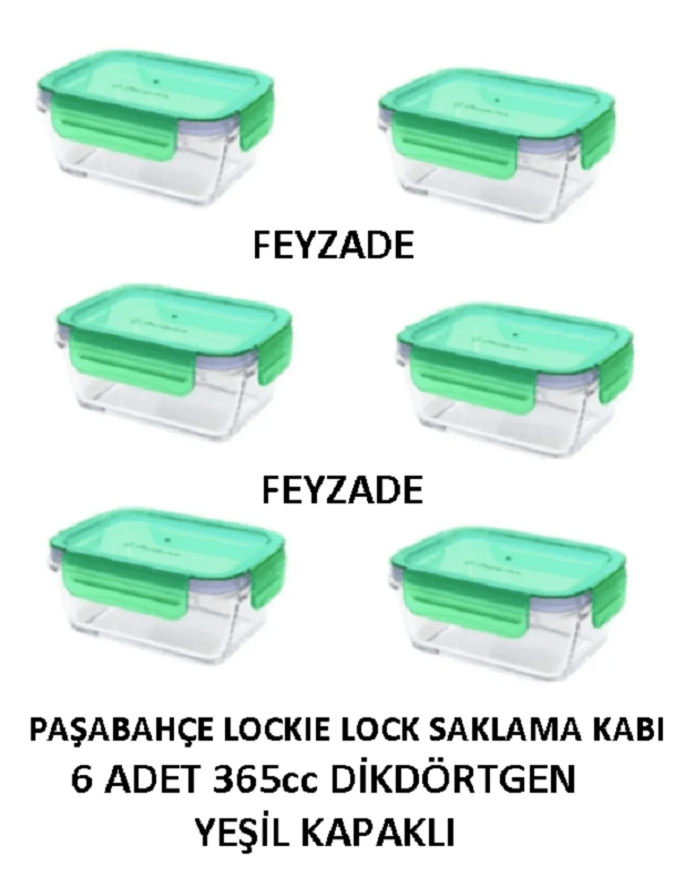 Paşabahçe Lockie Look Kilit Kapak Dikdörtgen Cam Saklama Kabı Yeşil 6 Adet 530093 365cc