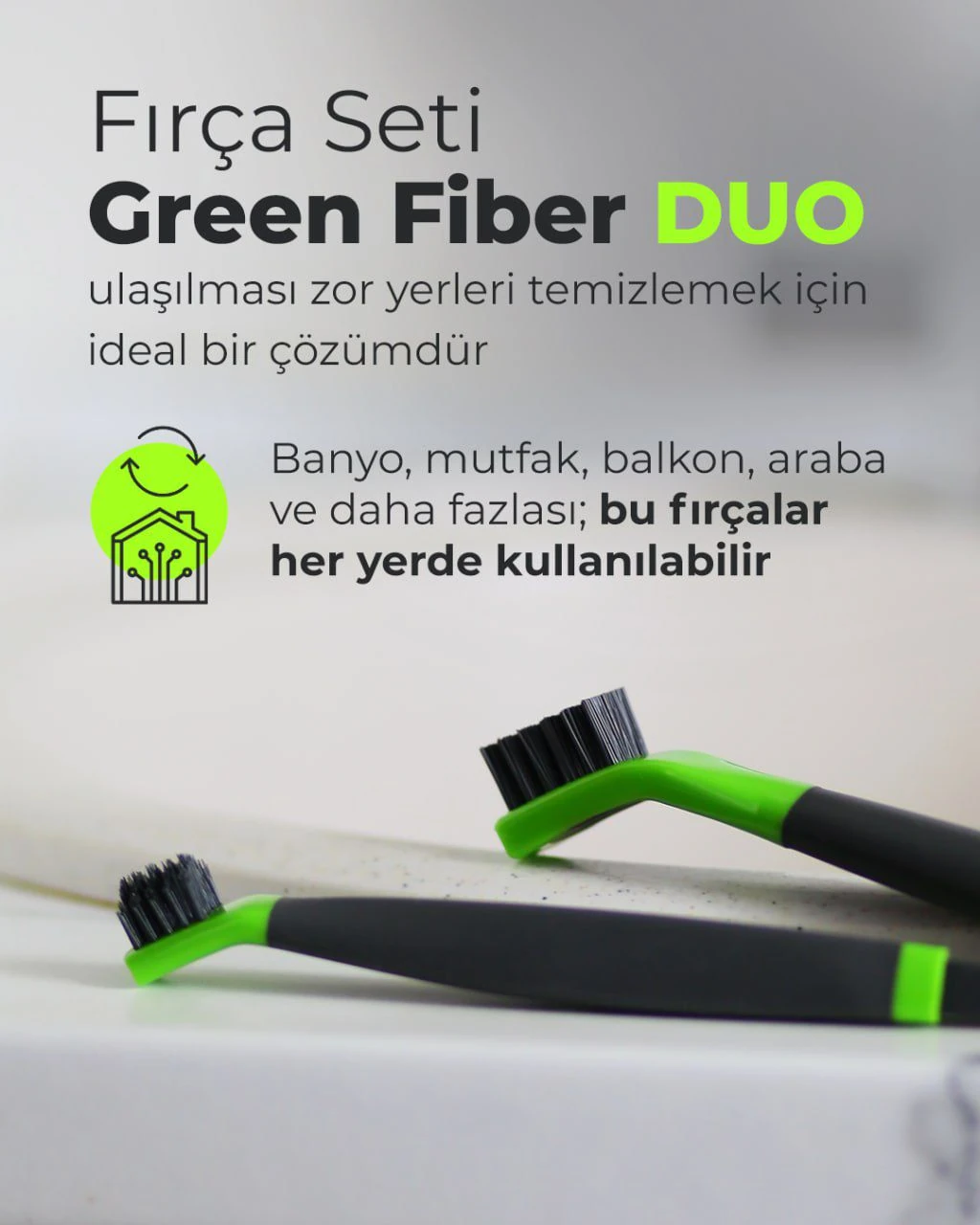 GREENWAY 06124 Green Fiber DUO ulaşılması zor yerler için fırça seti
