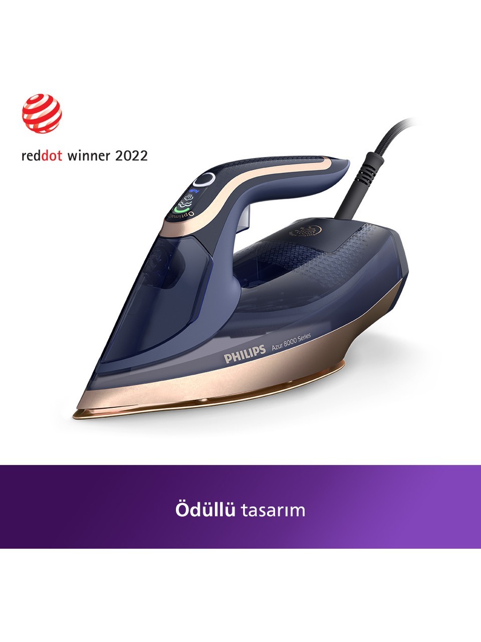 Philips 8000 Serisi Azur Buharlı Ütü, DST8050/20, 3000W, 260g Turbo Şok Buhar, 85g/dk Sürekli Buhar, Sıfır Yanık Riski, 50ml'lik Su Haznesi, OptimalTEMP Teknolojisi, SteamGlide Elite Taban, 