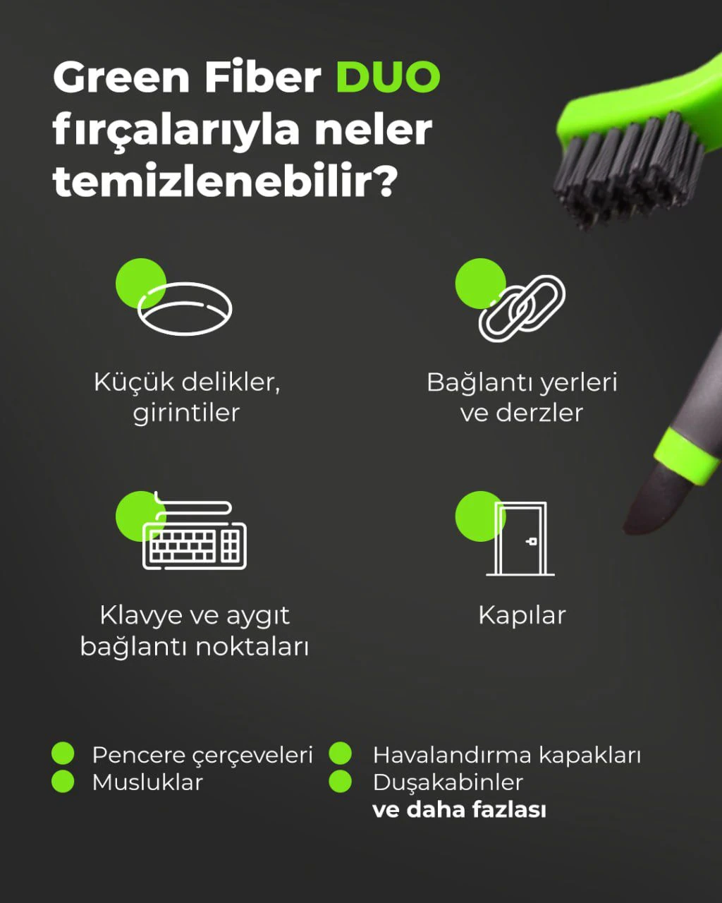 GREENWAY 06124 Green Fiber DUO ulaşılması zor yerler için fırça seti