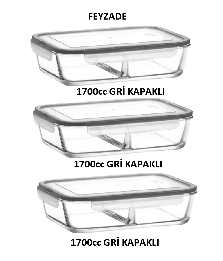 LAV FRESCO İki Bölmeli Kilitli Cam Saklama Kabı 3'lü Set 1700cc DİKDÖRTGEN (FRS-299)