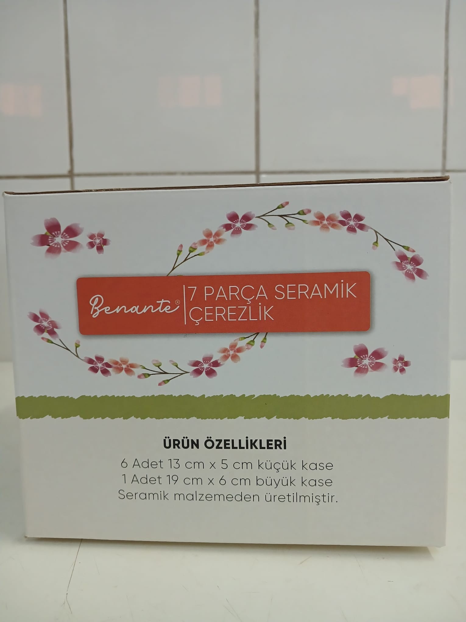 Benante 7 PARÇA SERAMİK ÇEREZLİK (6 adet küçük kase - 1 adet büyük kase) DESENLİ