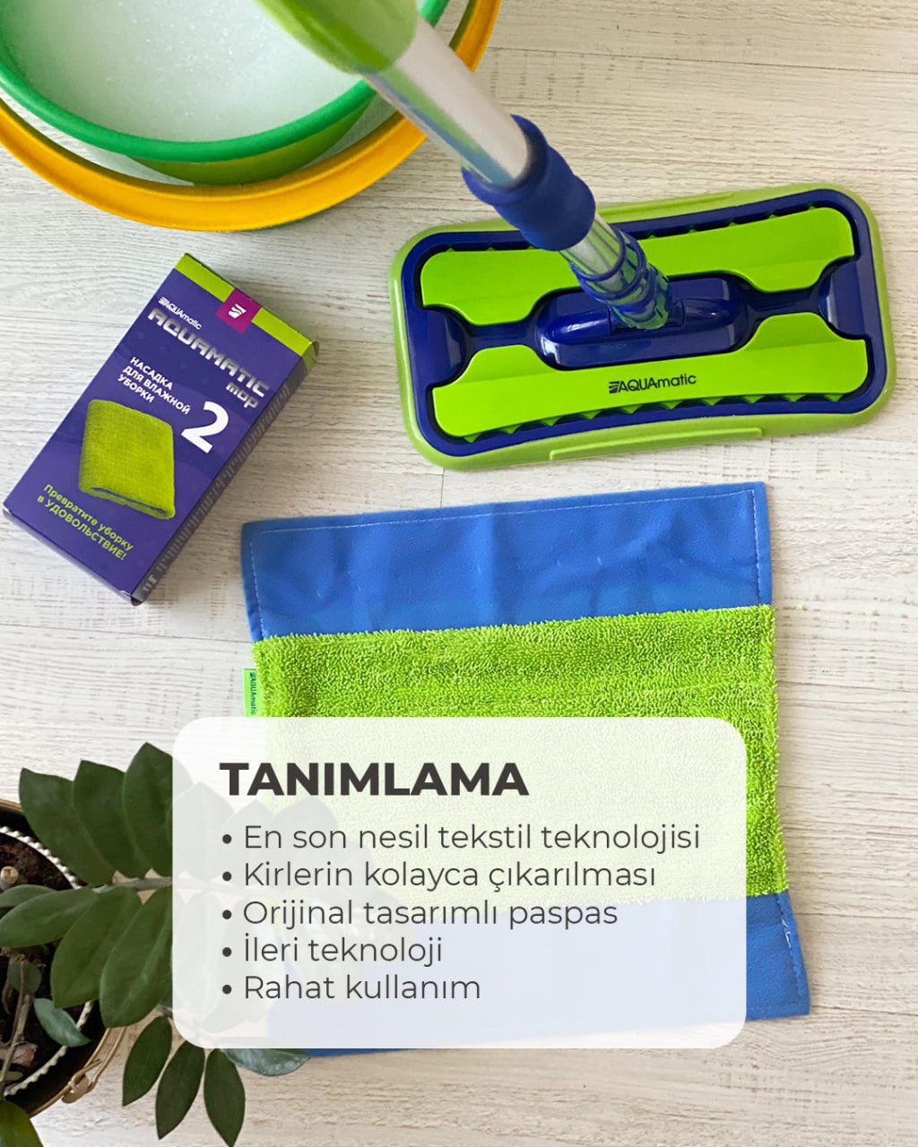 GREENWAY 06115 İki başlıklı Green Fiber MOP çok amaçlı paspas