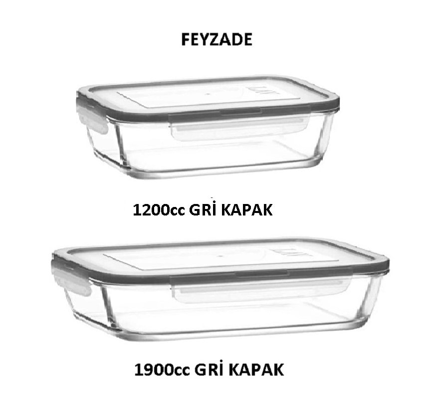 LAV Fresco Cam Kilitli Saklama Kabı 2'li dikdörtgen 2 Boy Cam Saklama Kabı (1900cc-1200cc)