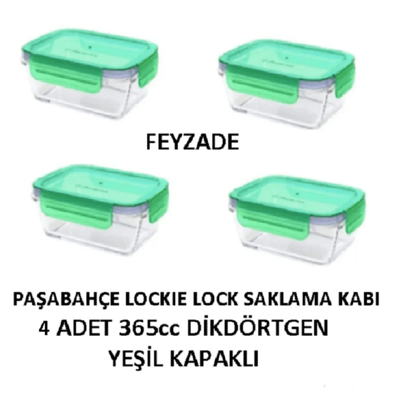 Paşabahçe Lockie Look Kilit Kapak Dikdörtgen Cam Saklama Kabı Yeşil 4 Adet 530093 365cc