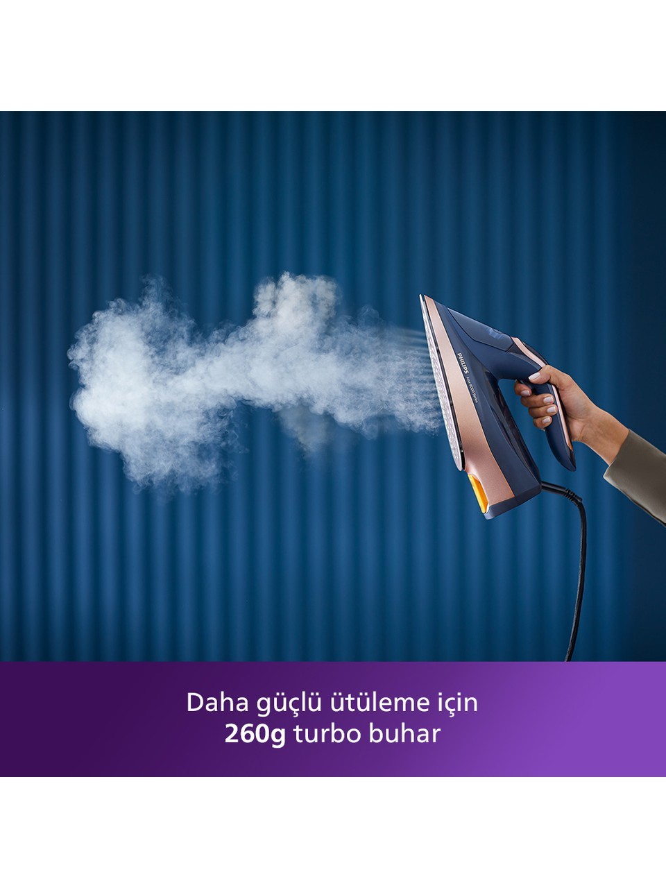 Philips 8000 Serisi Azur Buharlı Ütü, DST8050/20, 3000W, 260g Turbo Şok Buhar, 85g/dk Sürekli Buhar, Sıfır Yanık Riski, 50ml'lik Su Haznesi, OptimalTEMP Teknolojisi, SteamGlide Elite Taban, 