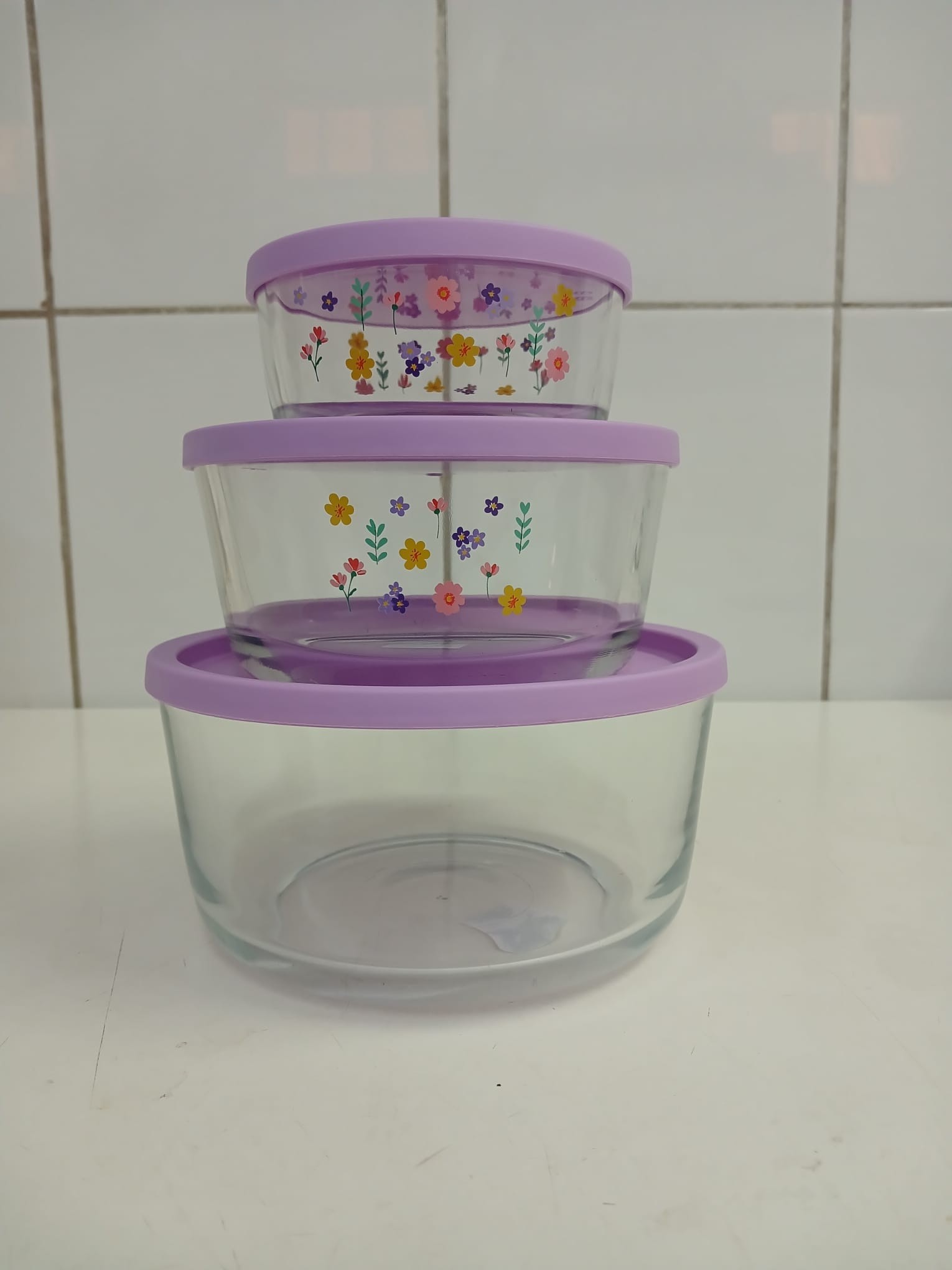 LAV  Round Saklama Kabı Seti (1490cc-800cc-380cc) 3'lü Set LİLA KAPAK