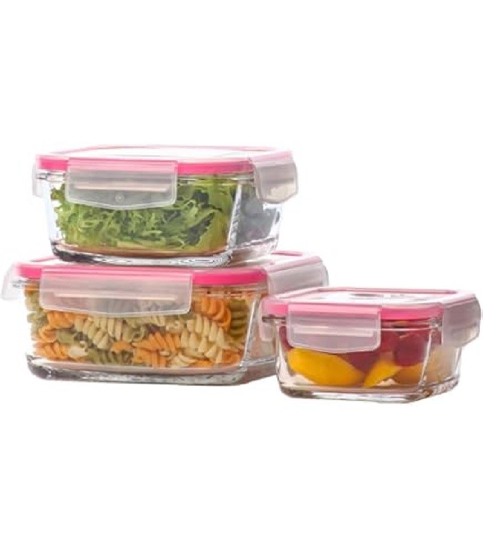 LAV Fresco Kilitli Cam Saklama Kabı Seti PEMBE Kapak 4 Adet (1150CC-720CC-400CC-375CC)