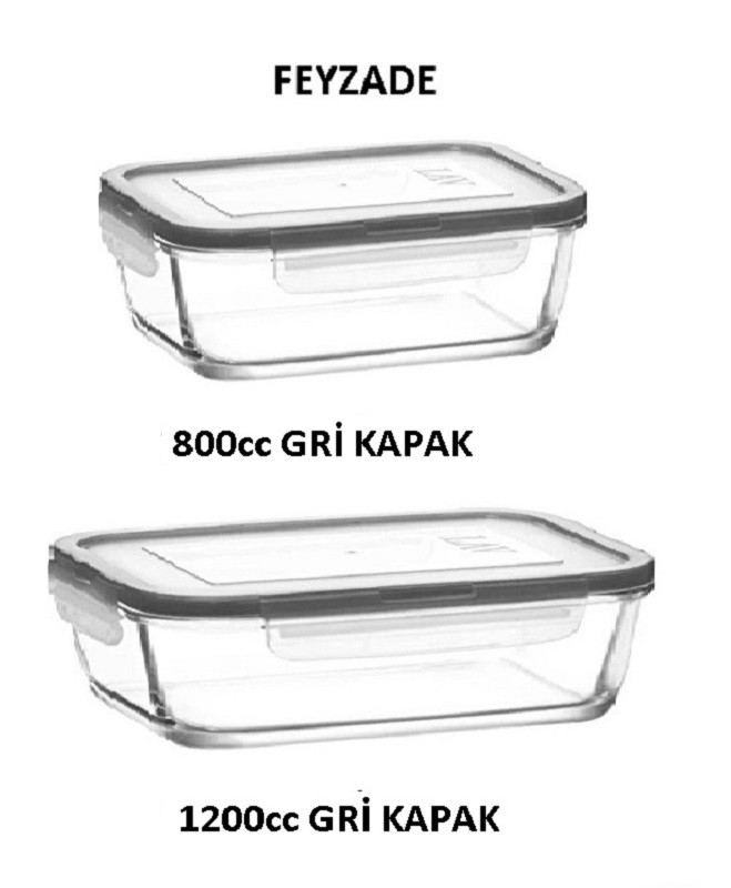 LAV Fresco Cam Kilitli Saklama Kabı 2 Boy dikdörtgen 2'li (1200cc-800cc) (FRS-257/FRS-239) GRİ