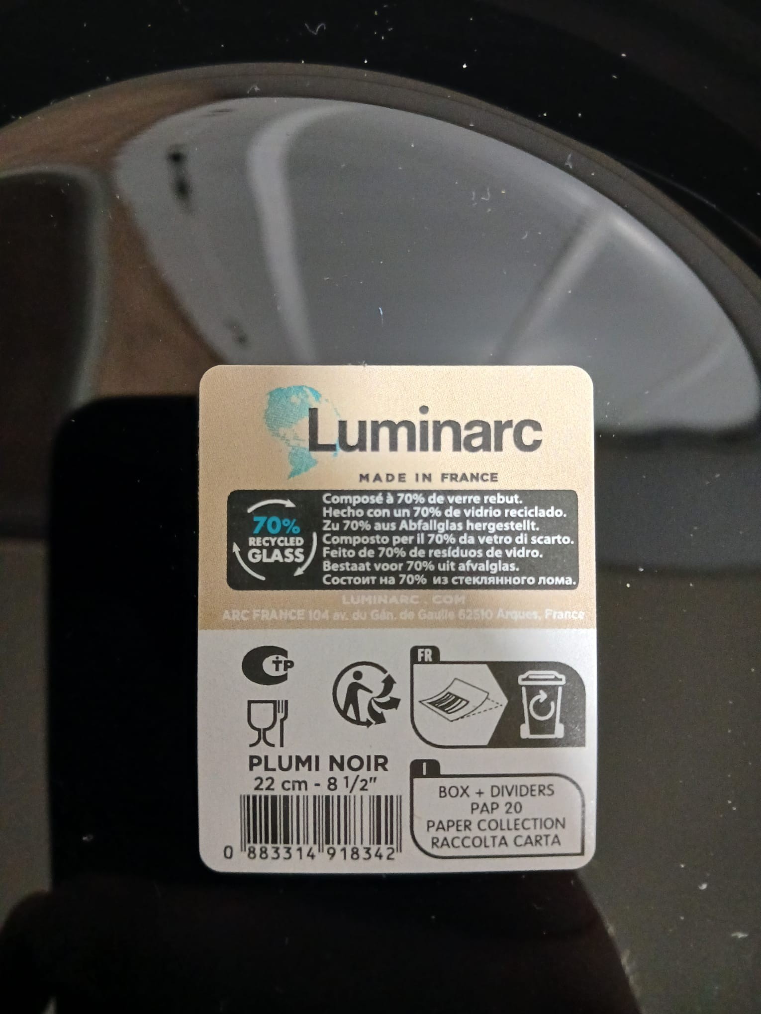 LUMİNARC Plumı Noir Yemek Tabağı 6 adet SİYAH (22 CM)