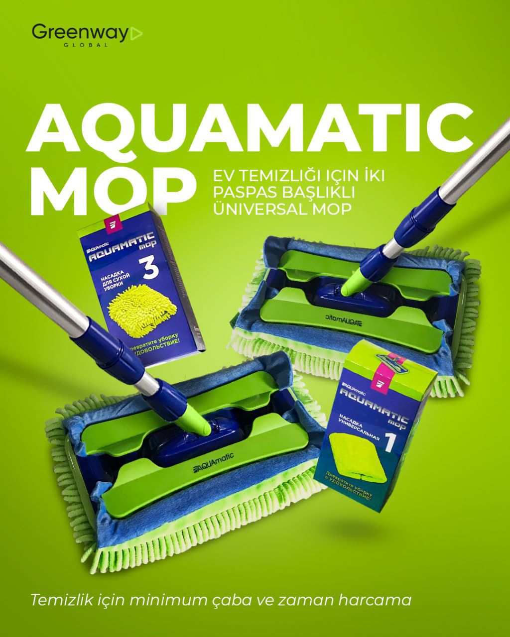 GREENWAY 06115 İki başlıklı Green Fiber MOP çok amaçlı paspas