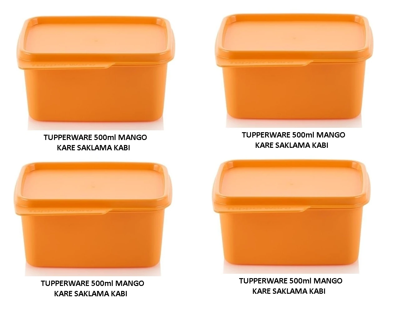 TUPPERWARE Kare Buzdolabı Saklama Kabı 500ml TURUNCU 4 ADET