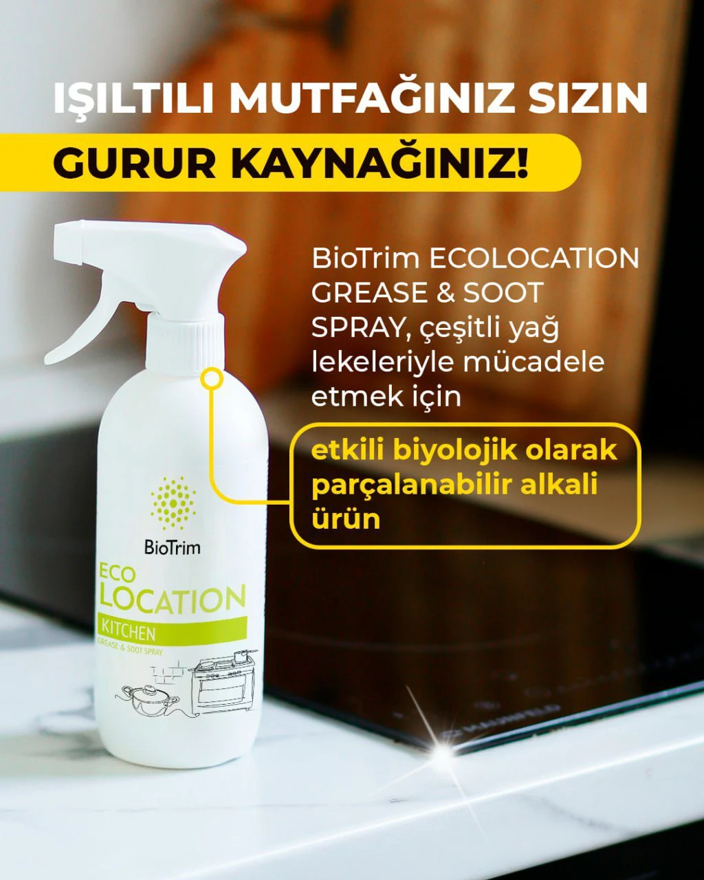 GREENWAY 03267 BioTrim ECOLOCATION mutfak için yağ ve kurum temizleyici eko-sprey, 500 ml