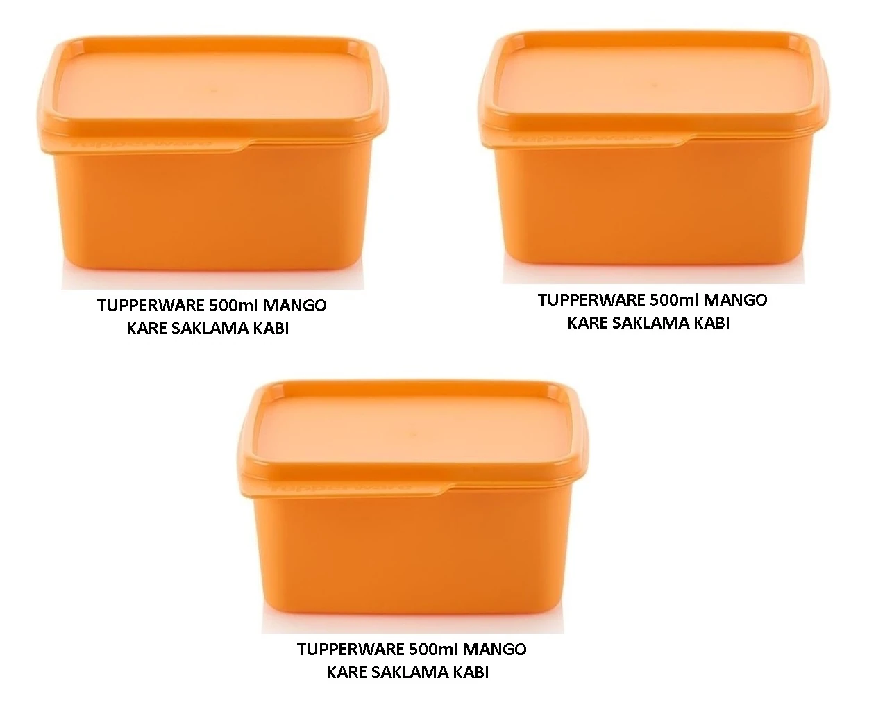 TUPPERWARE Kare Buzdolabı Saklama Kabı 500ml TURUNCU 3 ADET