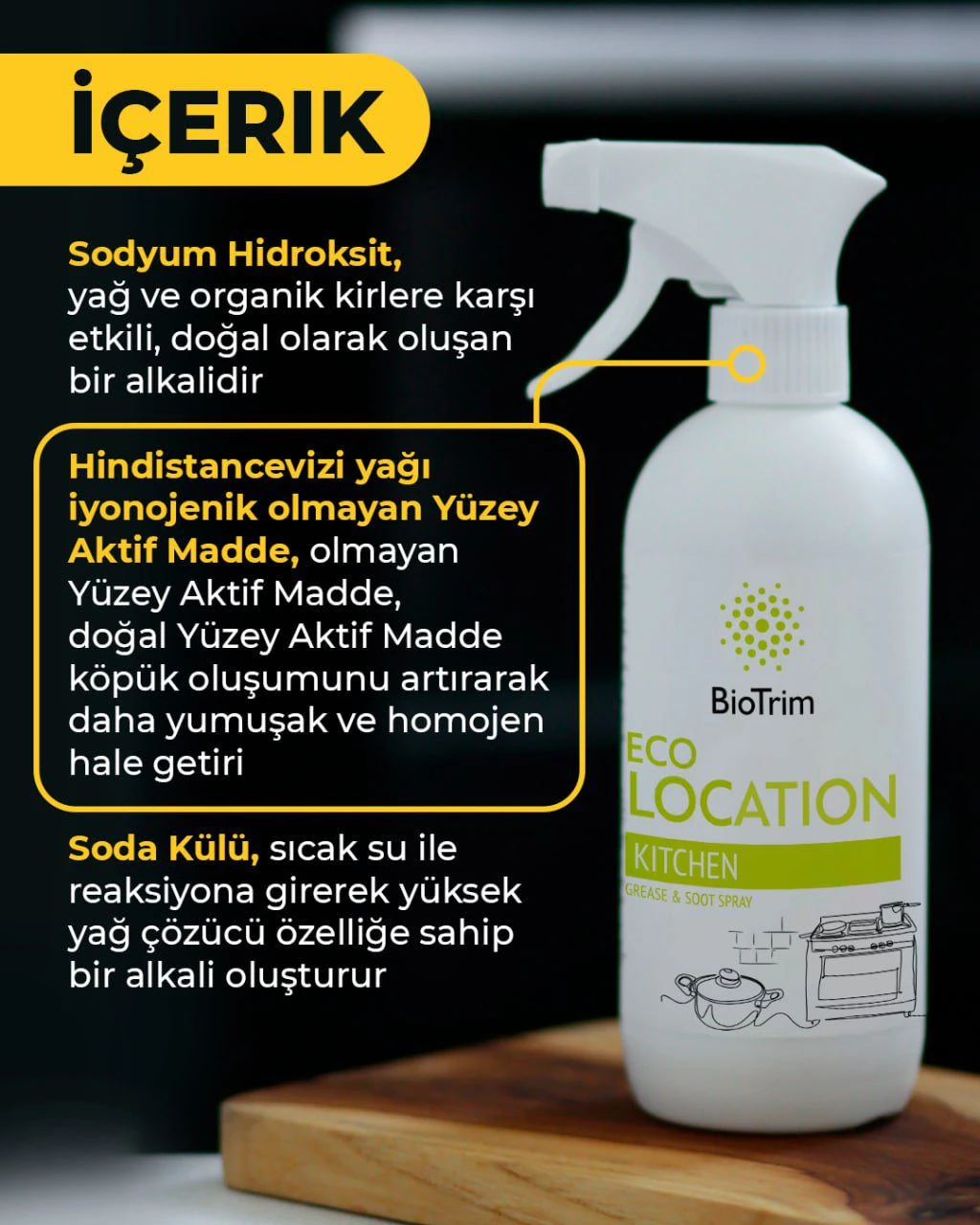 GREENWAY 03267 BioTrim ECOLOCATION mutfak için yağ ve kurum temizleyici eko-sprey, 500 ml