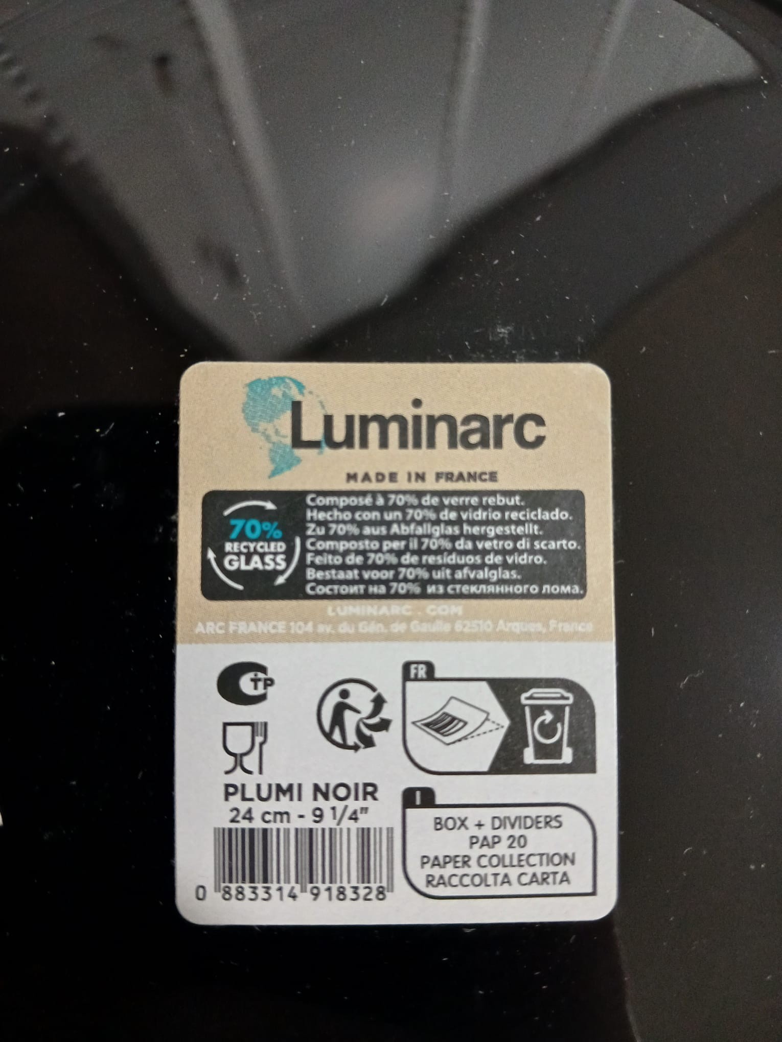 LUMİNARC Plumı Noir Yemek Tabağı 6 adet SİYAH (24 CM)