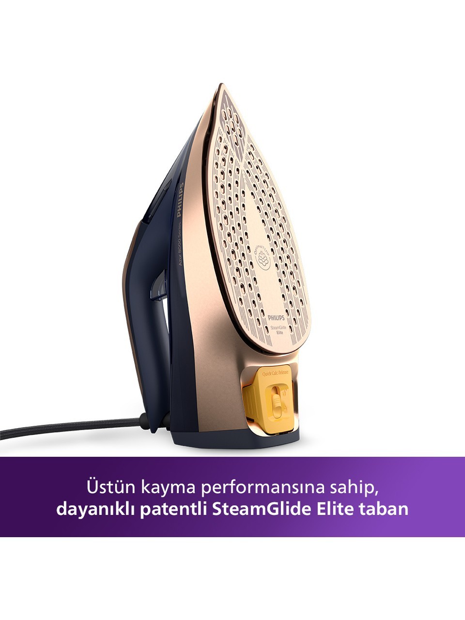 Philips 8000 Serisi Azur Buharlı Ütü, DST8050/20, 3000W, 260g Turbo Şok Buhar, 85g/dk Sürekli Buhar, Sıfır Yanık Riski, 50ml'lik Su Haznesi, OptimalTEMP Teknolojisi, SteamGlide Elite Taban, 