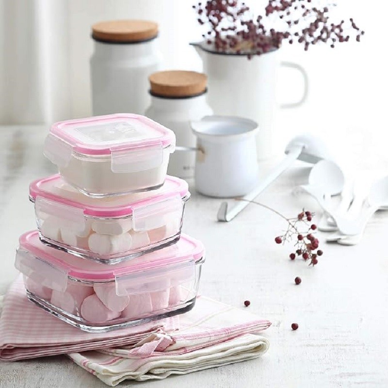 LAV Fresco Kilitli Cam Saklama Kabı Seti PEMBE Kapak 4 Adet (1150CC-720CC-400CC-375CC)