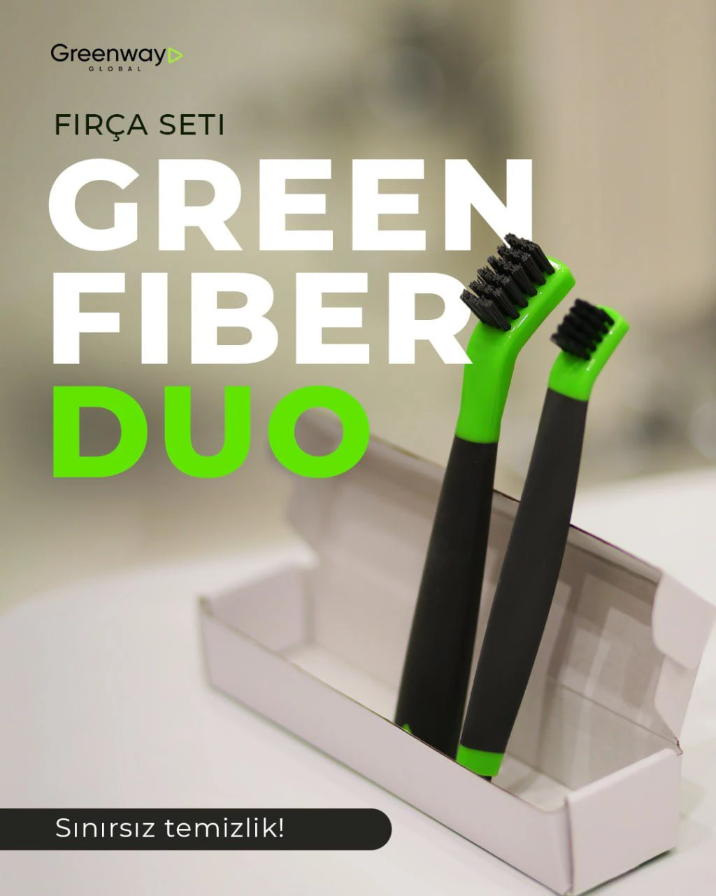 GREENWAY 06124 Green Fiber DUO ulaşılması zor yerler için fırça seti