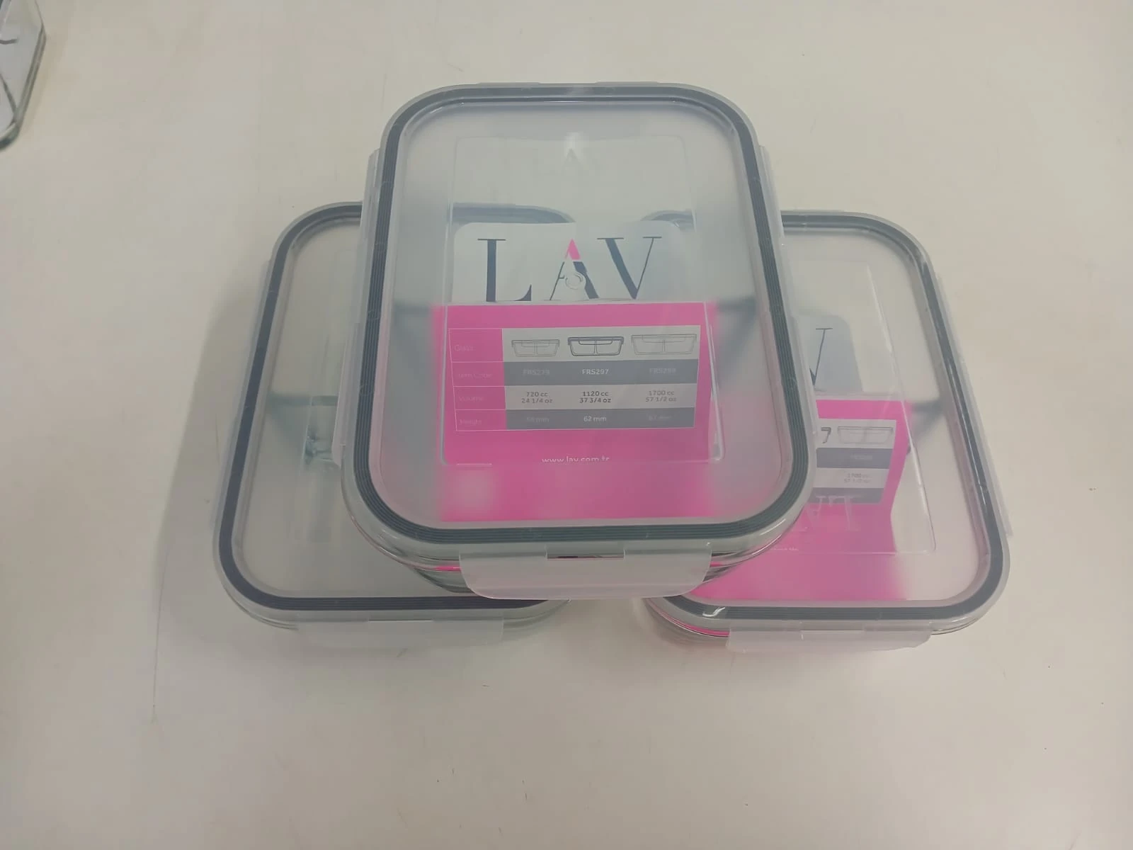 LAV FRESCO İki Bölmeli Kilitli Cam Saklama Kabı 3'lü Set 1700cc DİKDÖRTGEN (FRS-299)