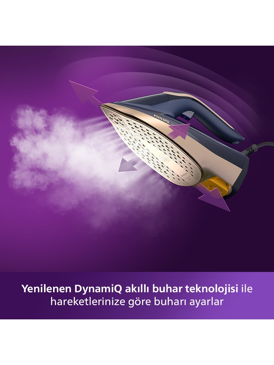 Philips 8000 Serisi Azur Buharlı Ütü, DST8050/20, 3000W, 260g Turbo Şok Buhar, 85g/dk Sürekli Buhar, Sıfır Yanık Riski, 50ml'lik Su Haznesi, OptimalTEMP Teknolojisi, SteamGlide Elite Taban, 