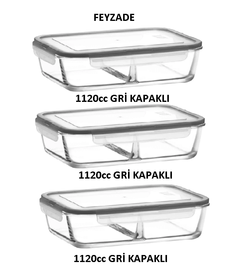 LAV FRESCO İki Bölmeli Kilitli Cam Saklama Kabı 3’lü Set 1120cc DİKDÖRTGEN (FRS-297)