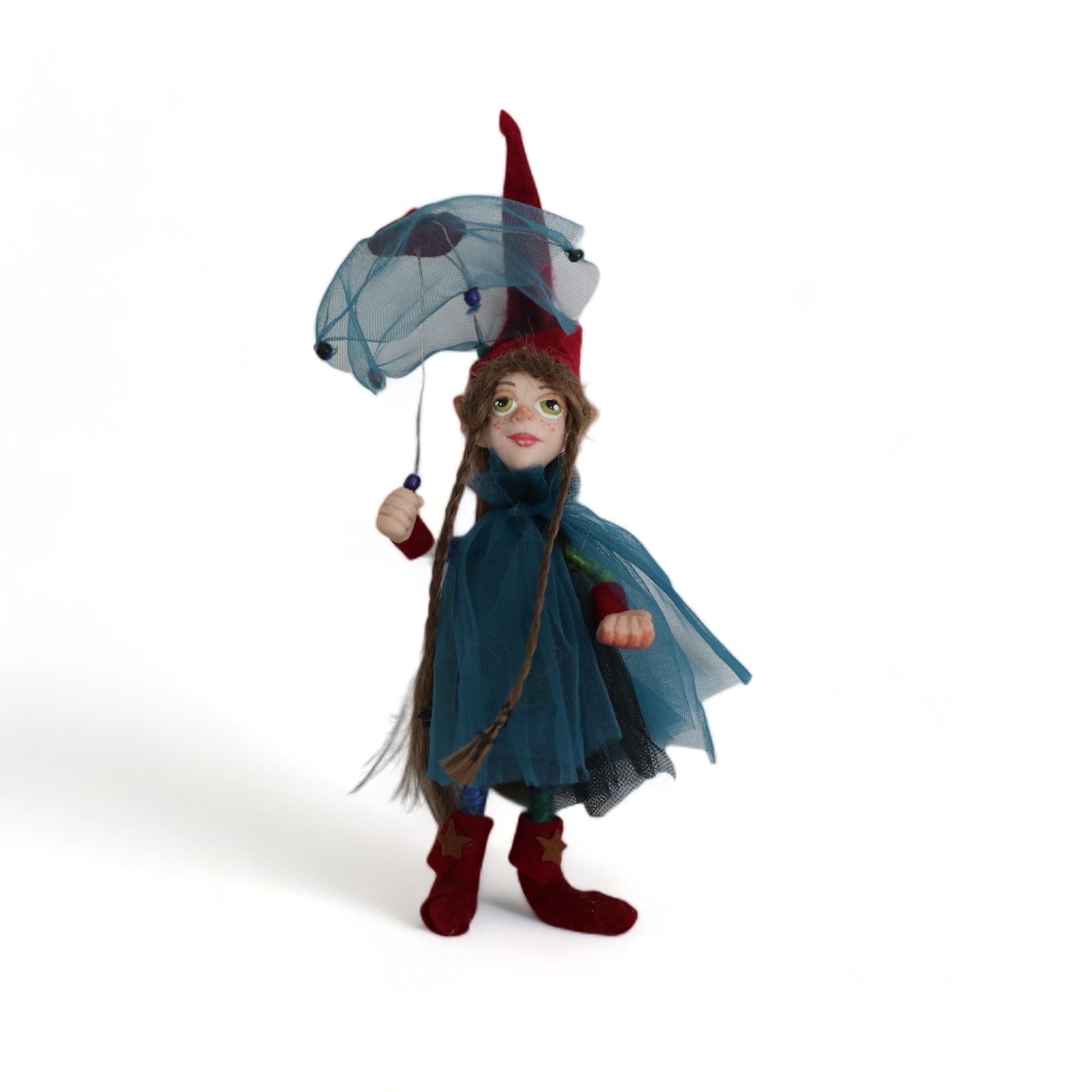 Elf Baby with Blue Umbrella