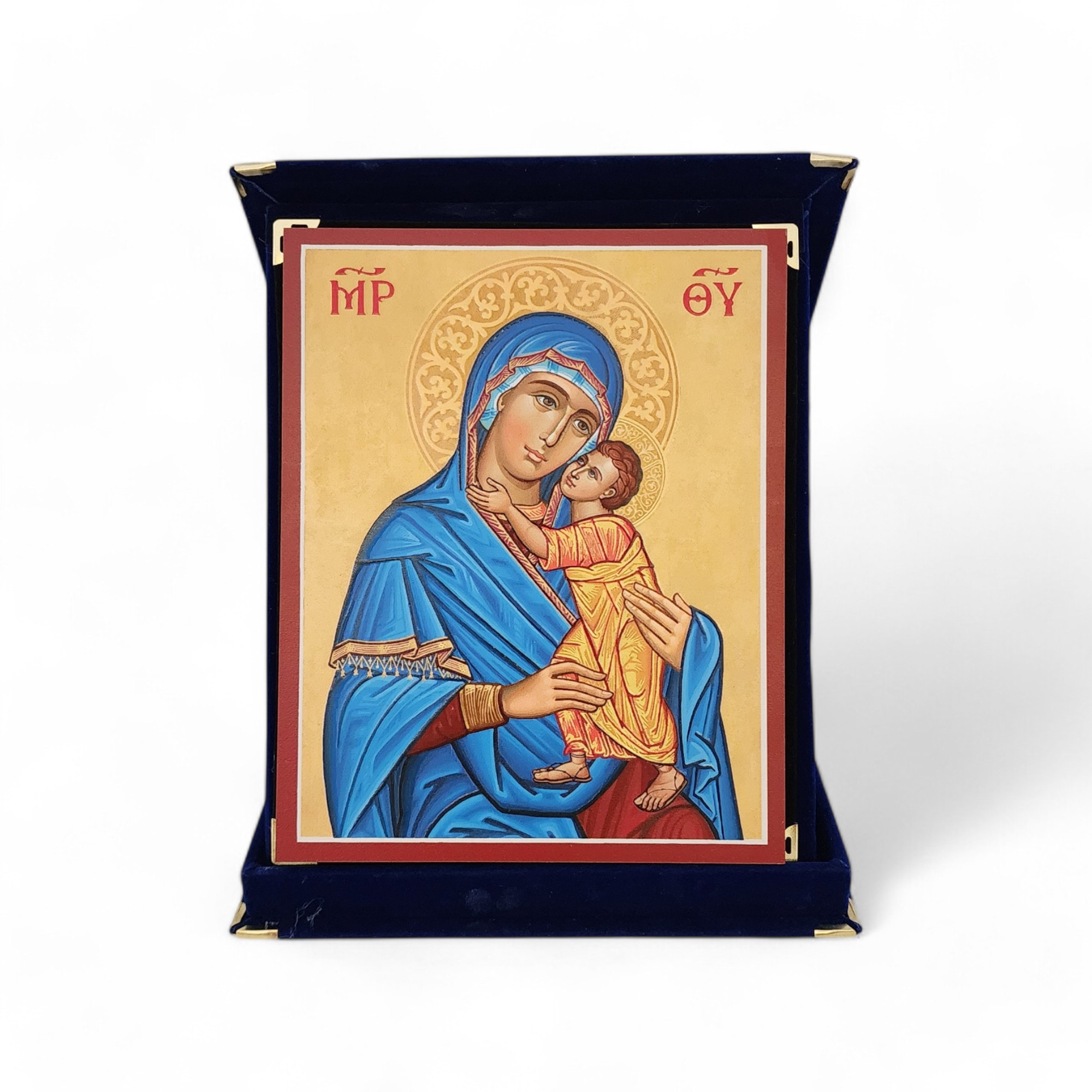 Mavi Madonna İkona Kadife Kutu