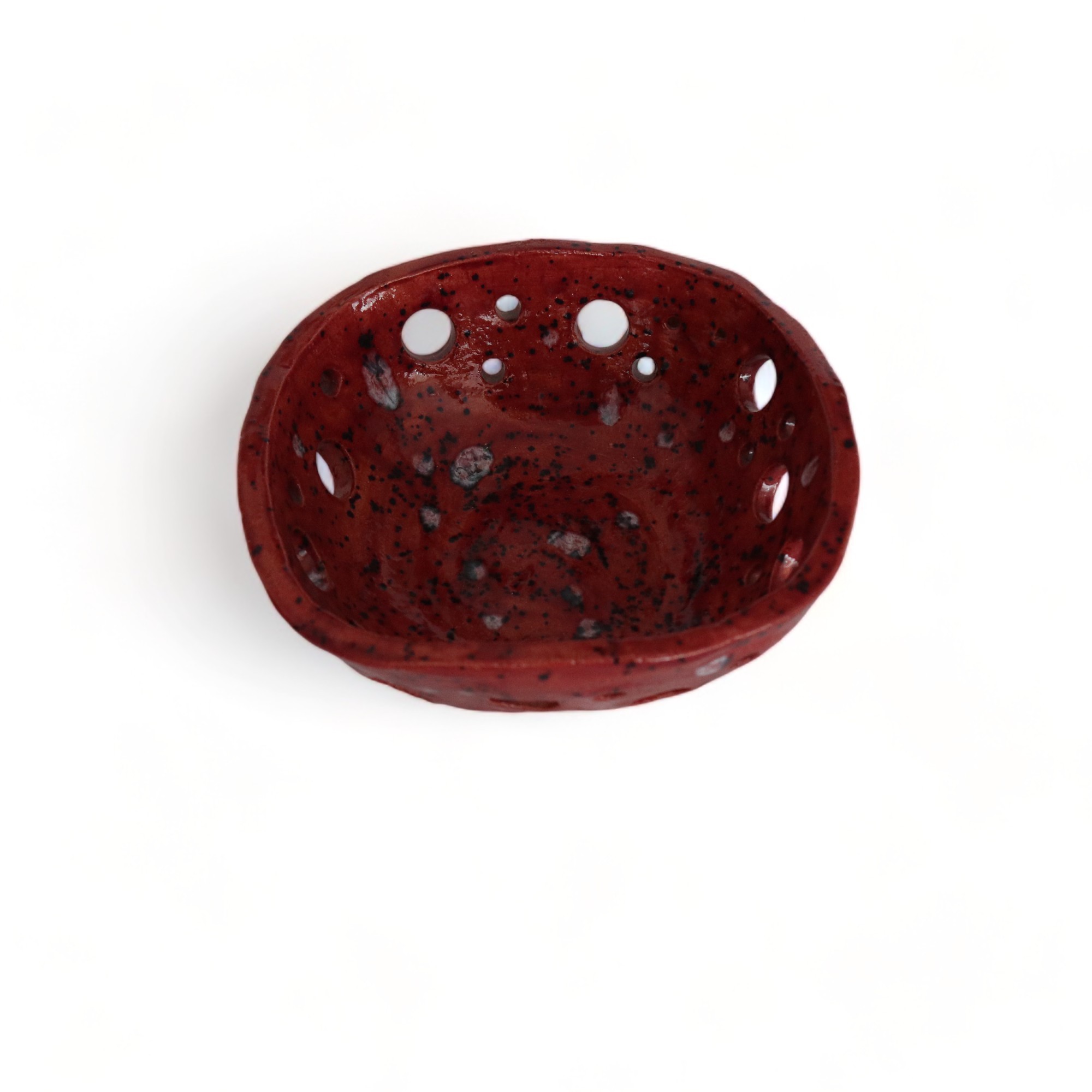 Perforated Ceramic Claret Red Bowl