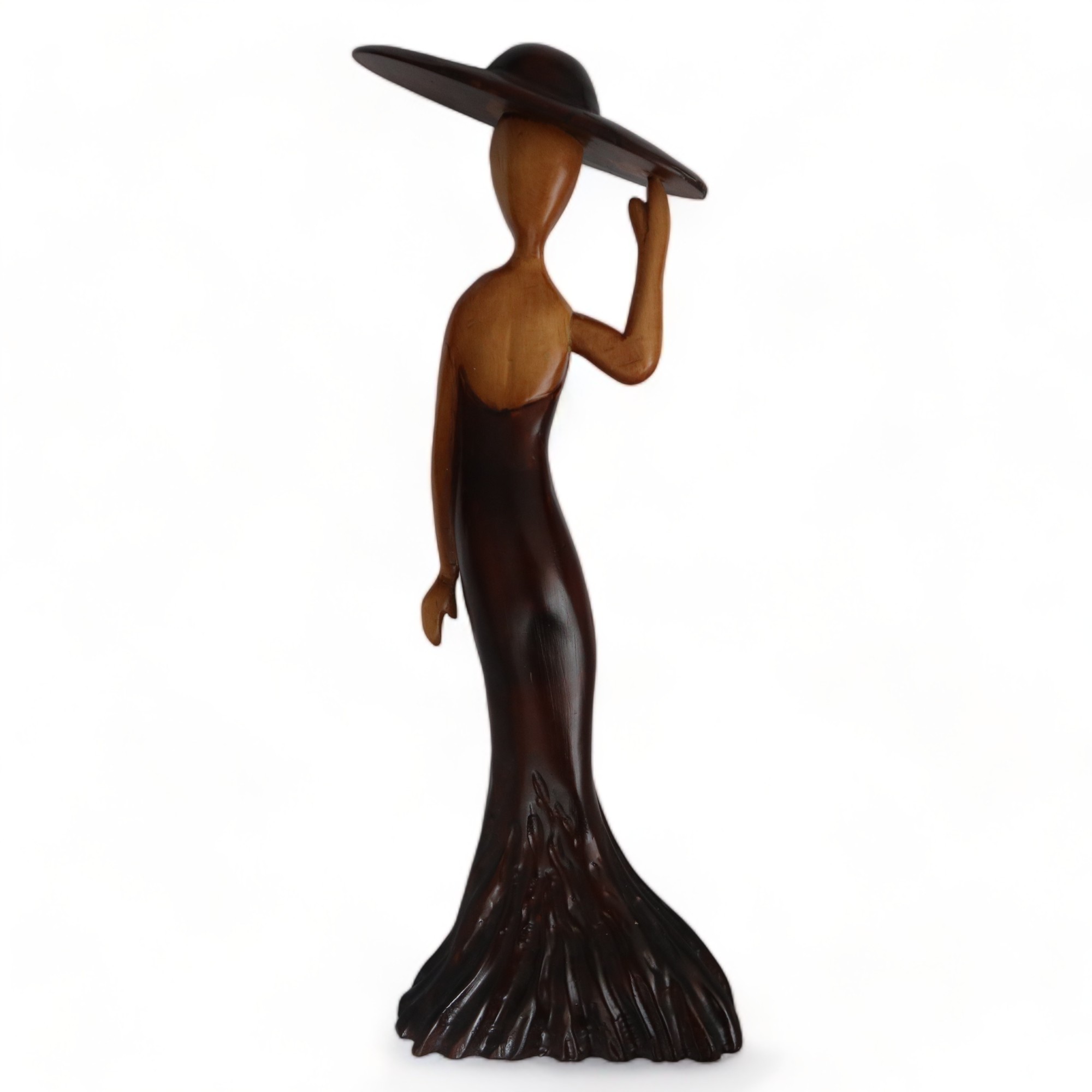 Lonely Woman in Hat Wooden Sculpture