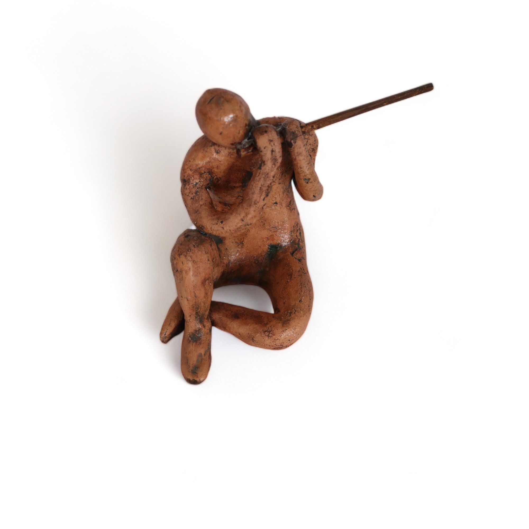 Side Flute Playing Man Ceramic Sculpture