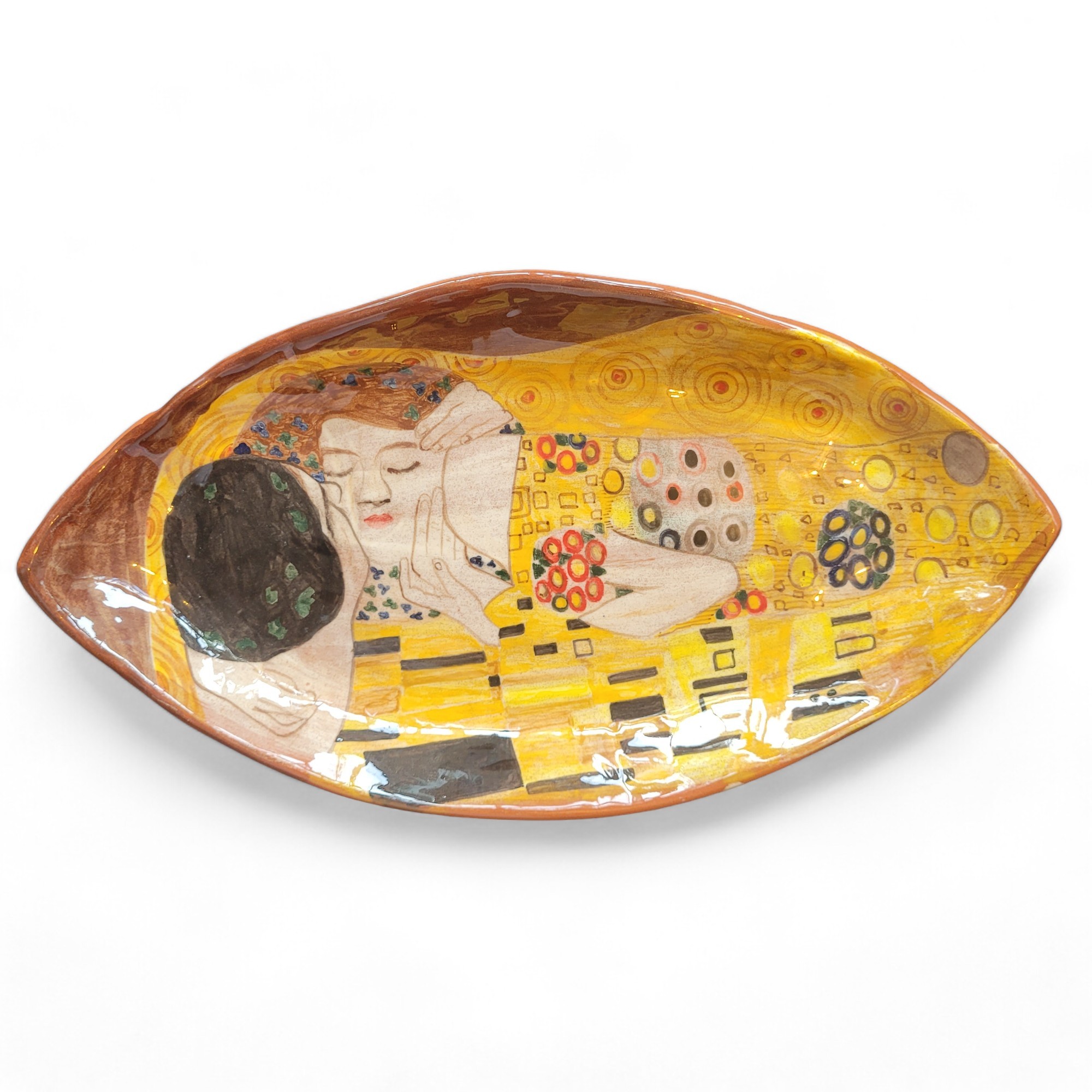 Öpücük Tablosu Gustav Klimt Oval Seramik Tabak