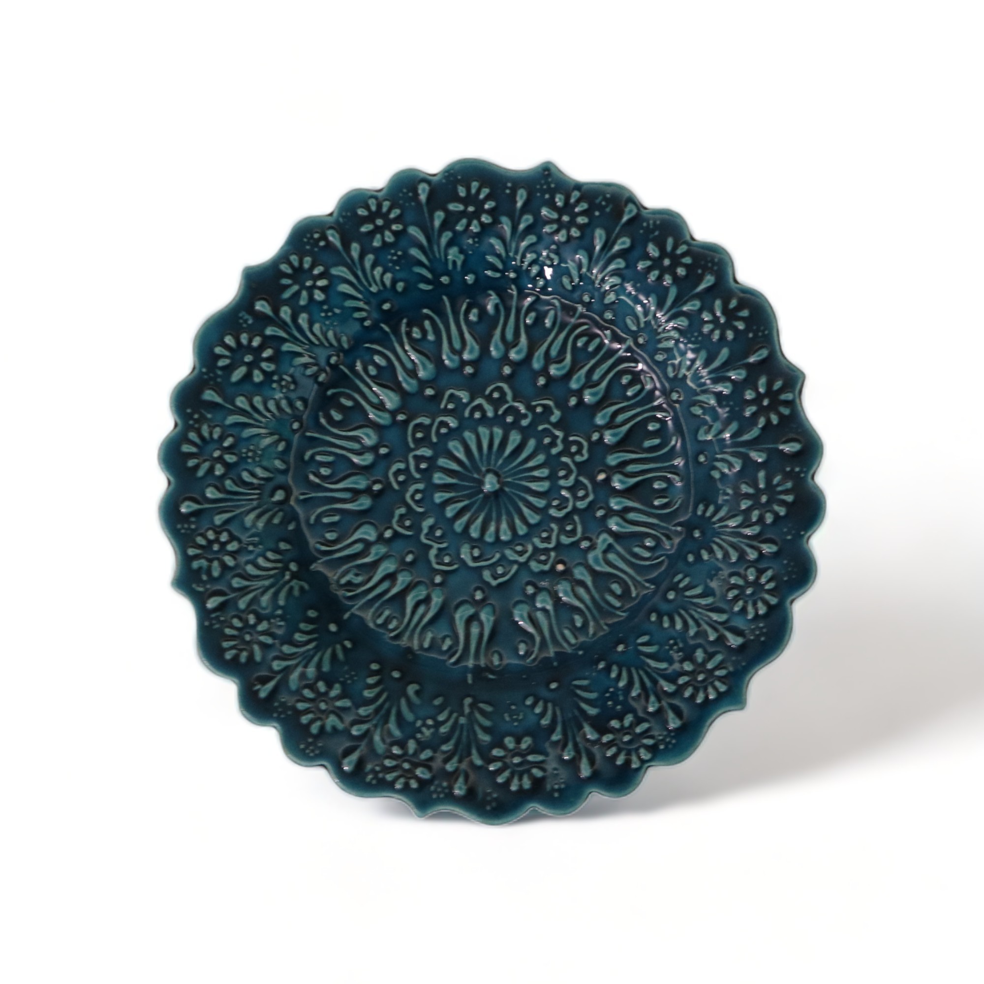 Turquoise Plate with Tulip Motif 18 cm