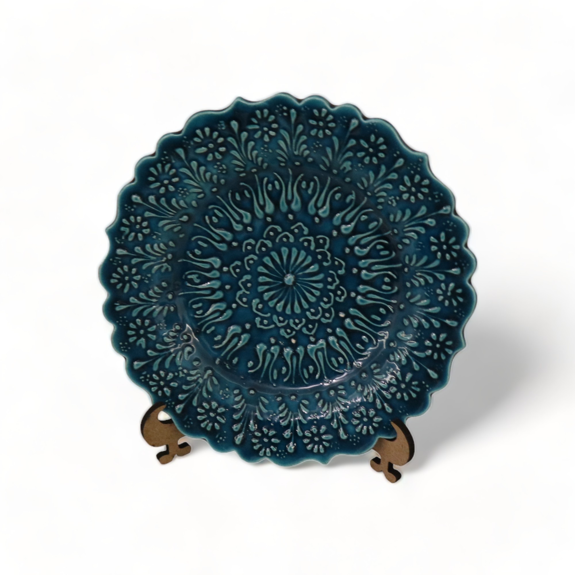 Turquoise Plate with Tulip Motif 18 cm