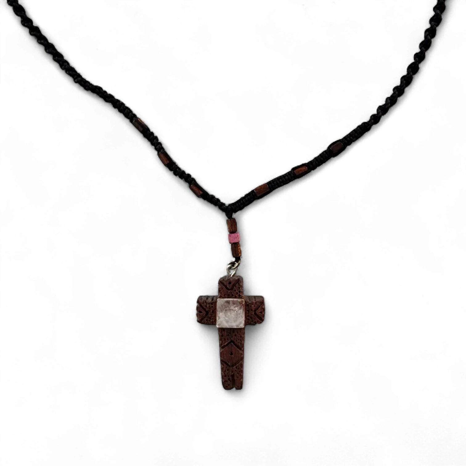 Tik Ağacı El Örgü Handmade Doğaltaşlı Haç Florit