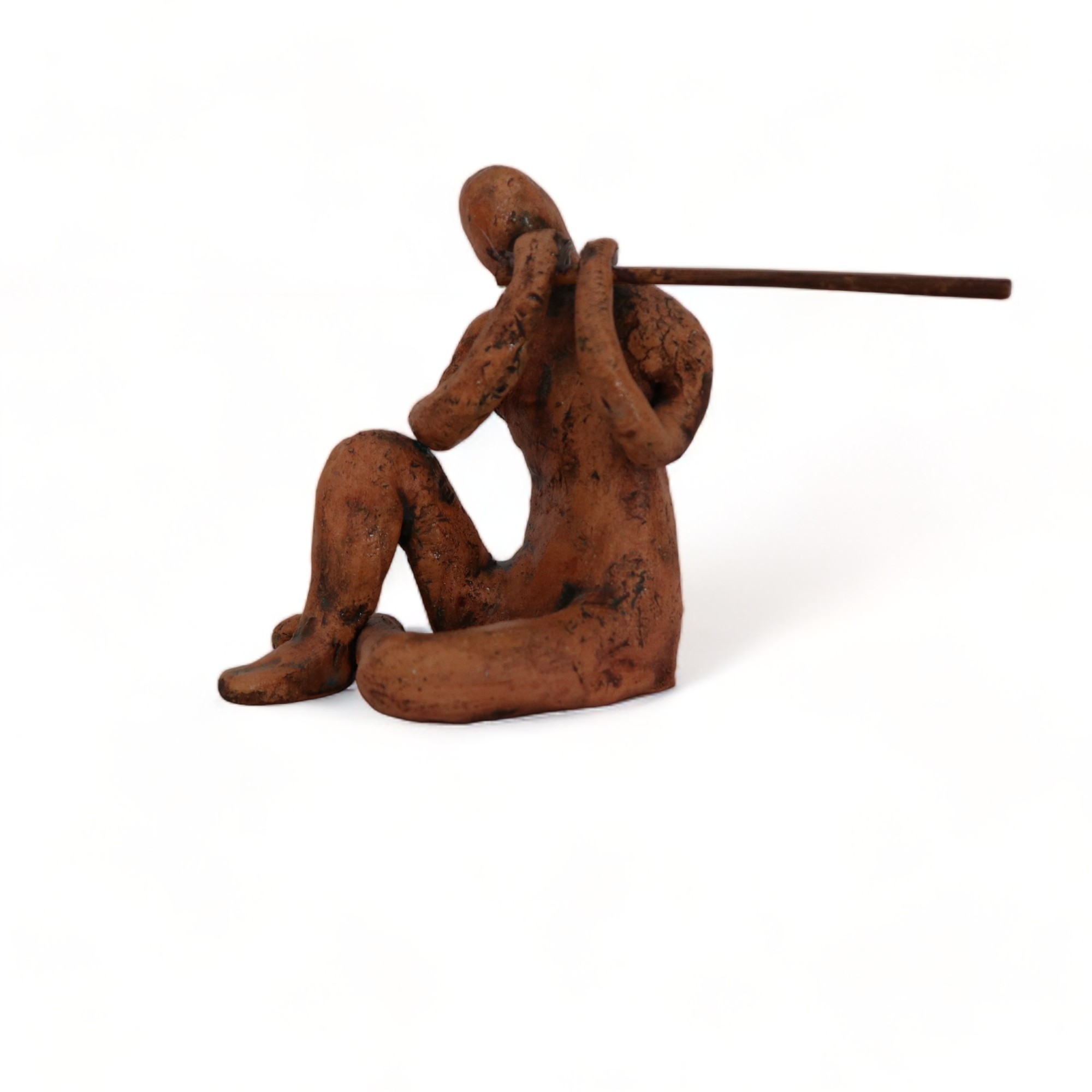 Side Flute Playing Man Ceramic Sculpture