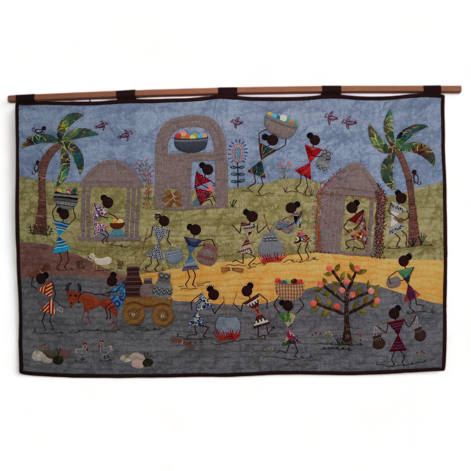 African Women's Village Life Patchwork Panel