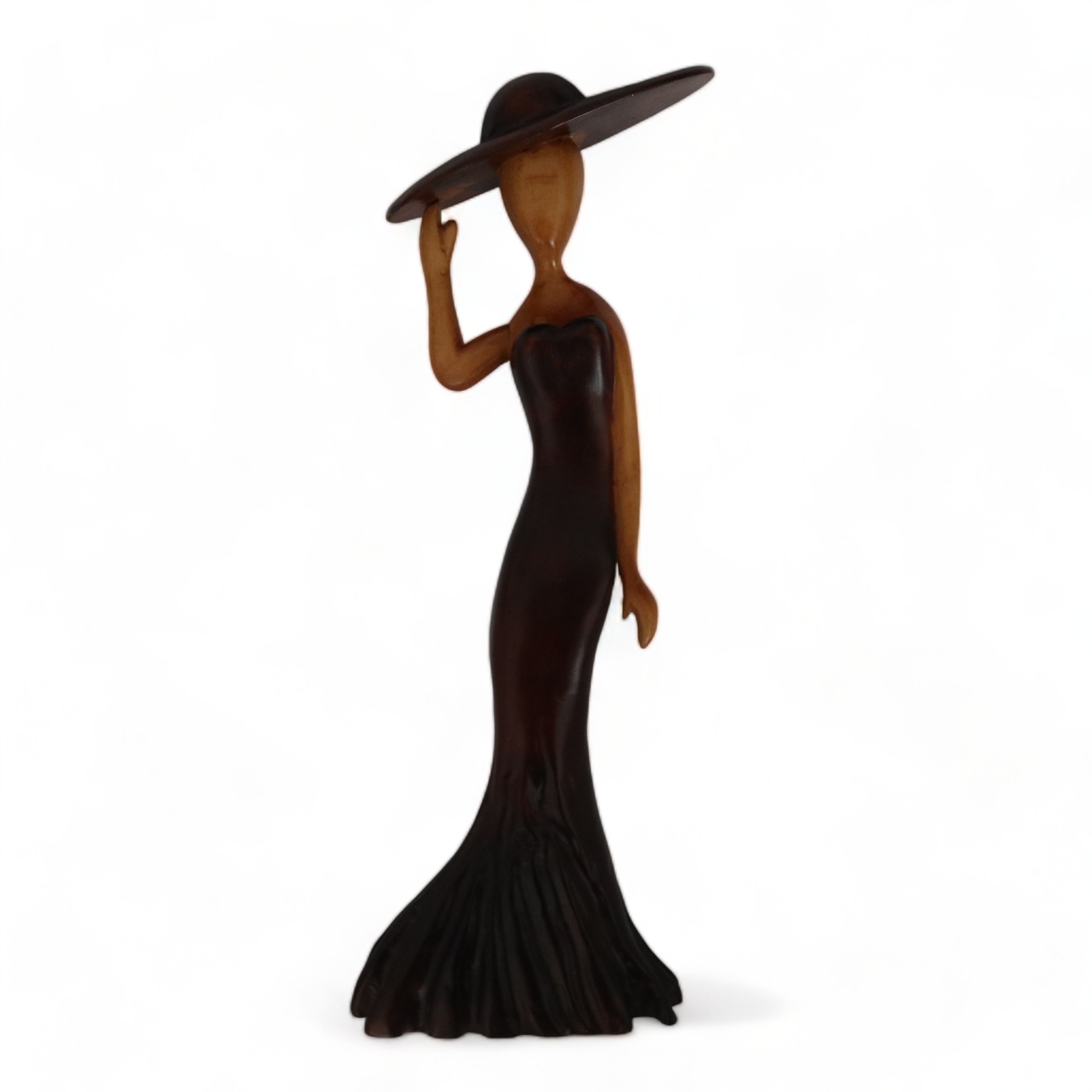 Lonely Woman in Hat Wooden Sculpture