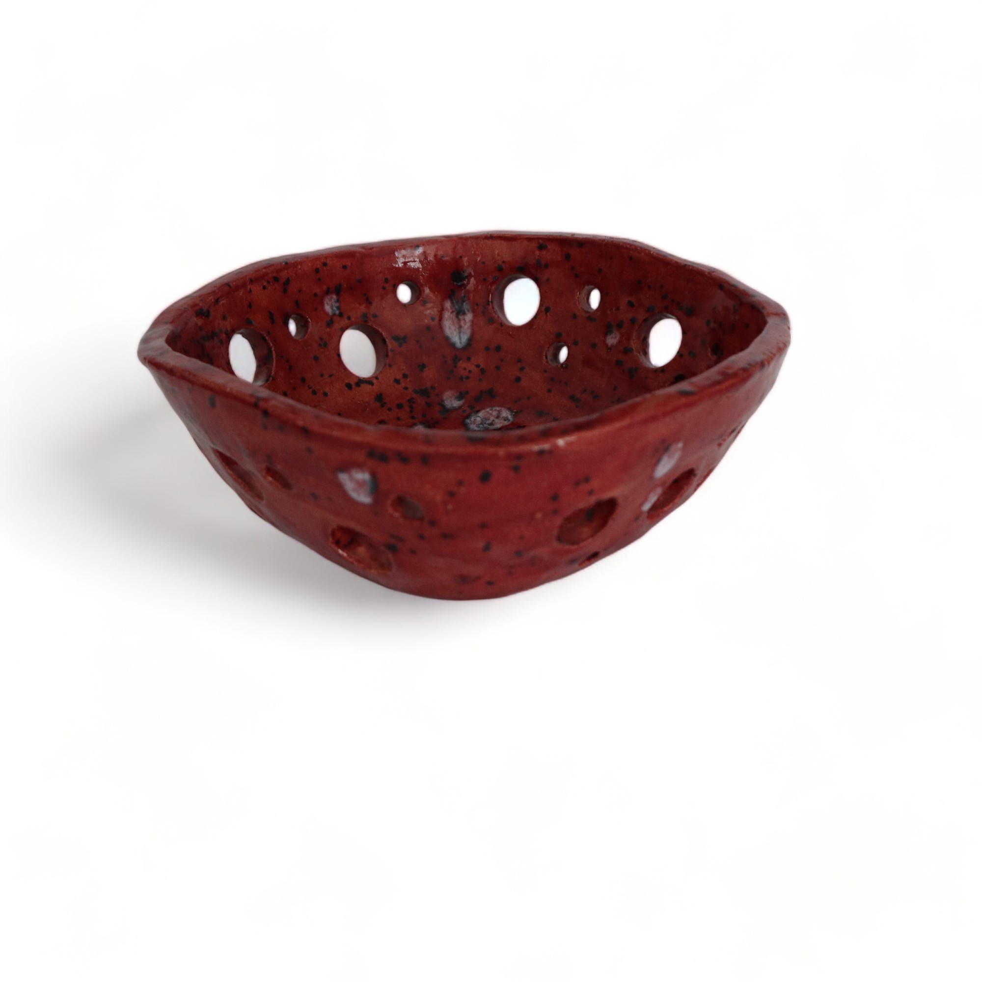 Perforated Ceramic Claret Red Bowl