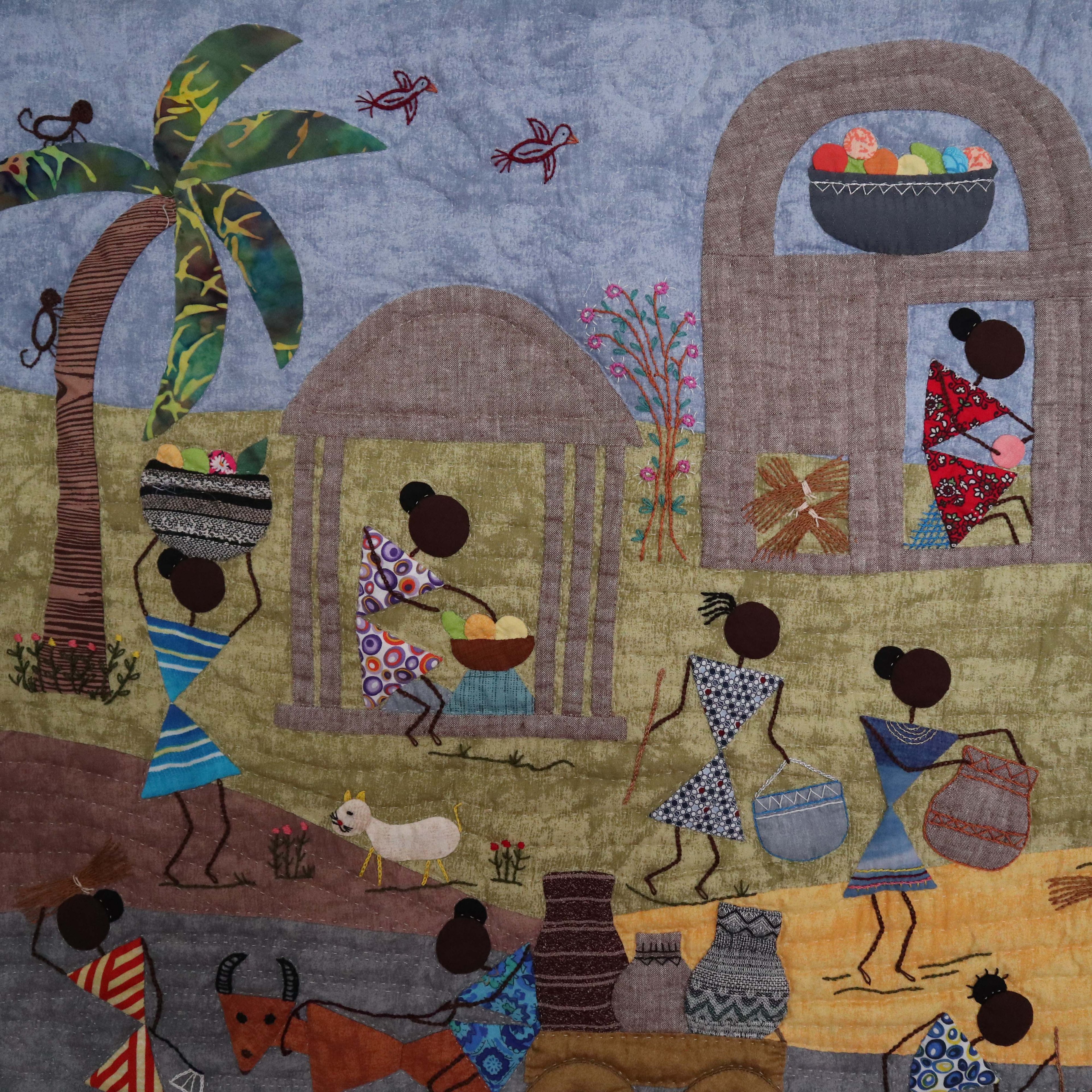 African Women's Village Life Patchwork Panel