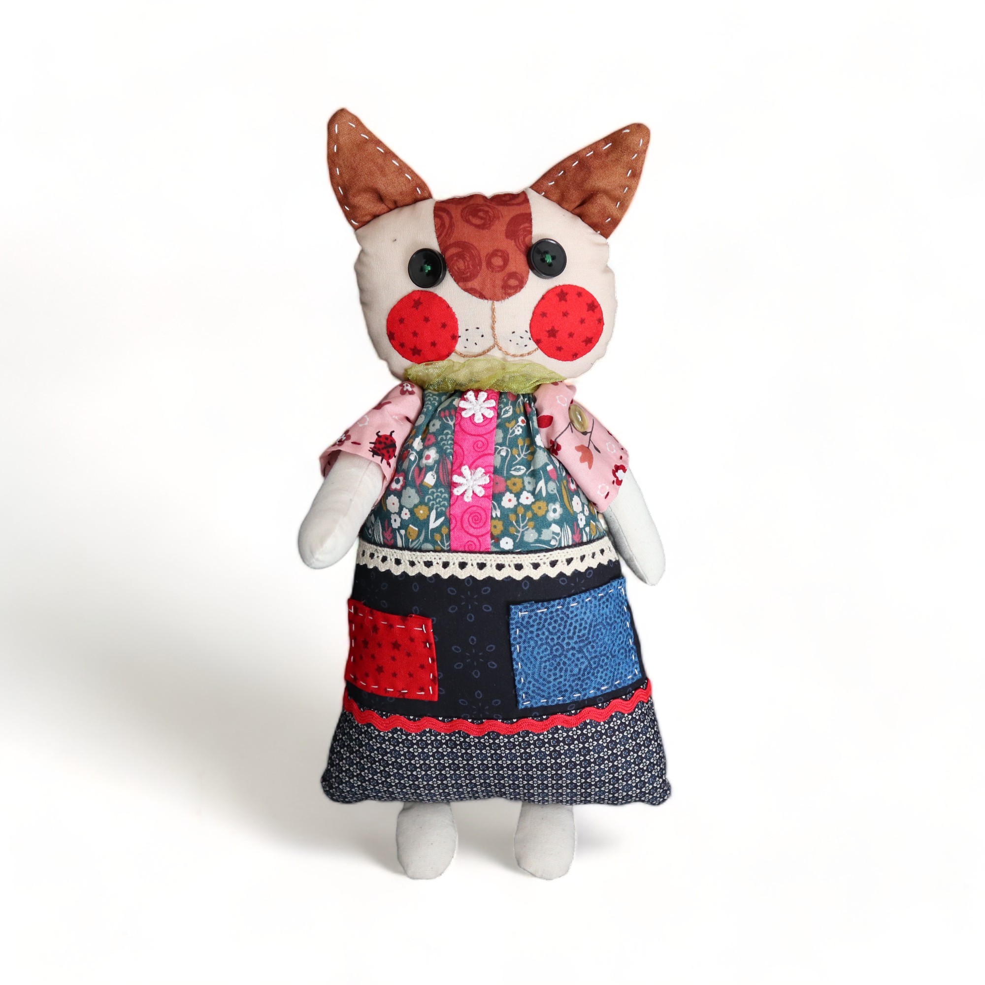 Cat Lady Patchwork Red Cheek Doll