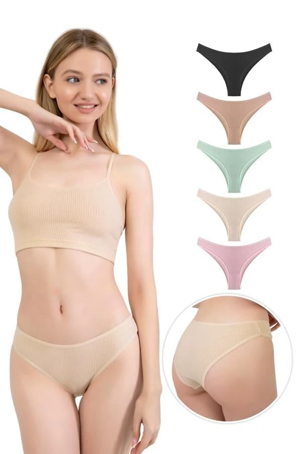 Kadın Pamuklu ve Likralı Fitilli Kaşkorse Brezilya Külot