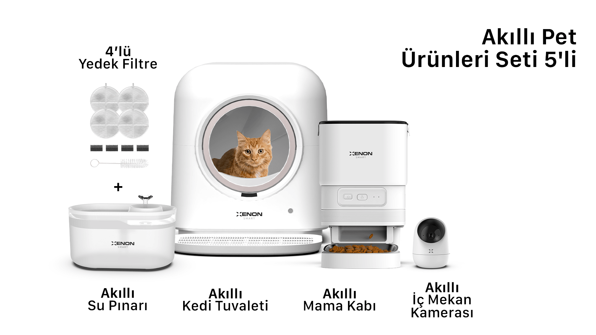 [Ön sipariş] Akıllı Kedi Tuvaleti, Akıllı Kamera, Mama Kabı, Akıllı Kedi Su Pınarı Ve Filtre 5'li Pet Seti