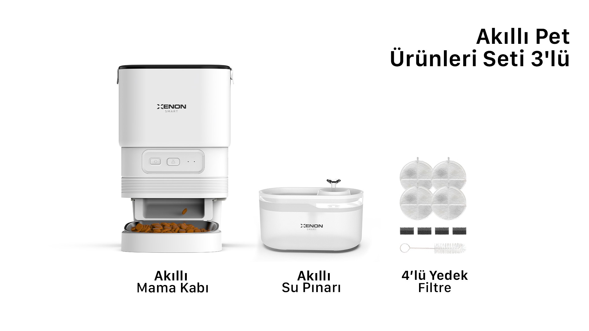 Akıllı Mama Kabı, Akıllı Su Pınarı ve Yedek Filtre 3'lü Pet Seti