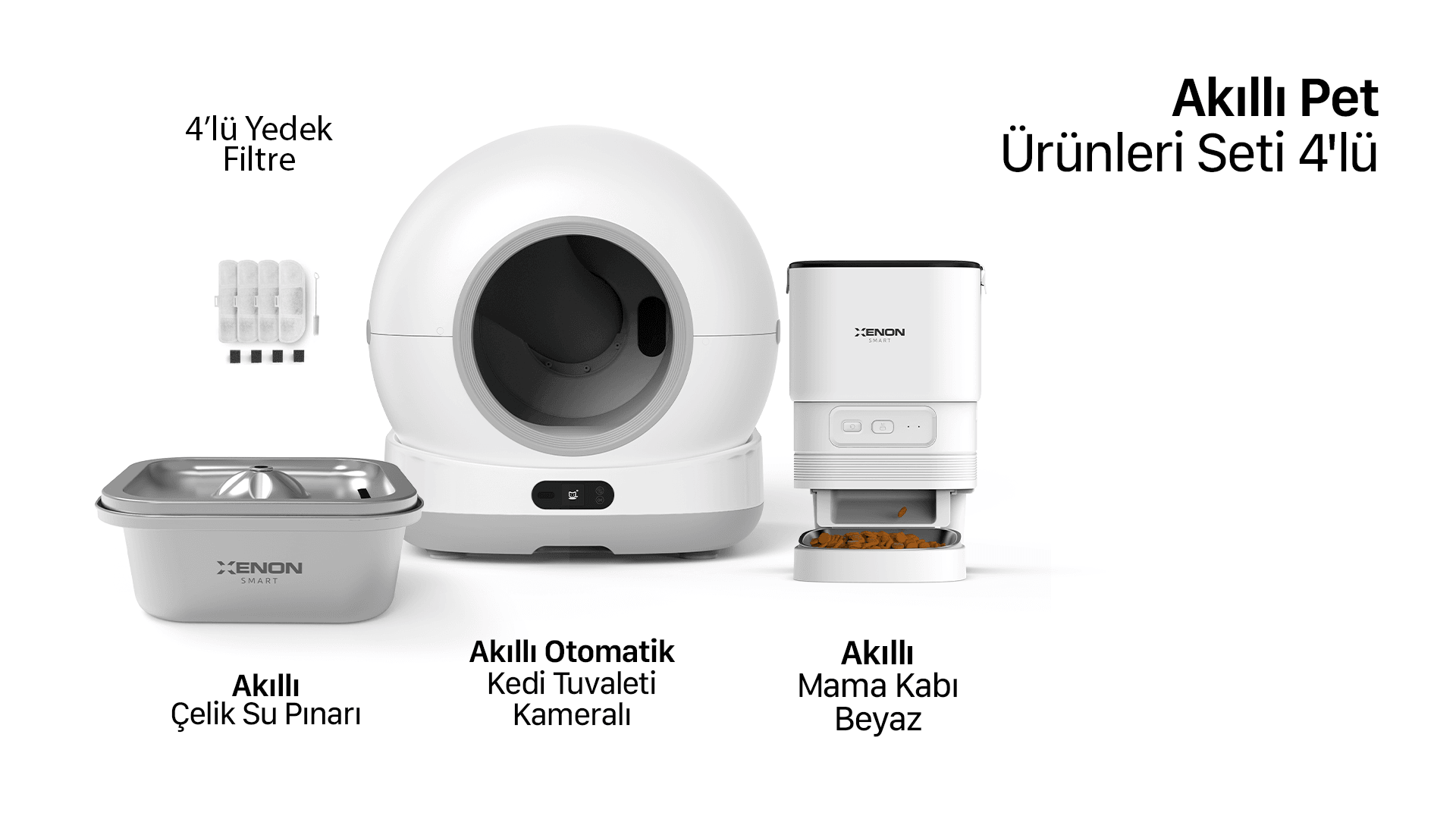 Akıllı Otomatik Kedi Tuvaleti, Mama Kabı ve Çelik Su Pınarı 4'lü Pet Seti