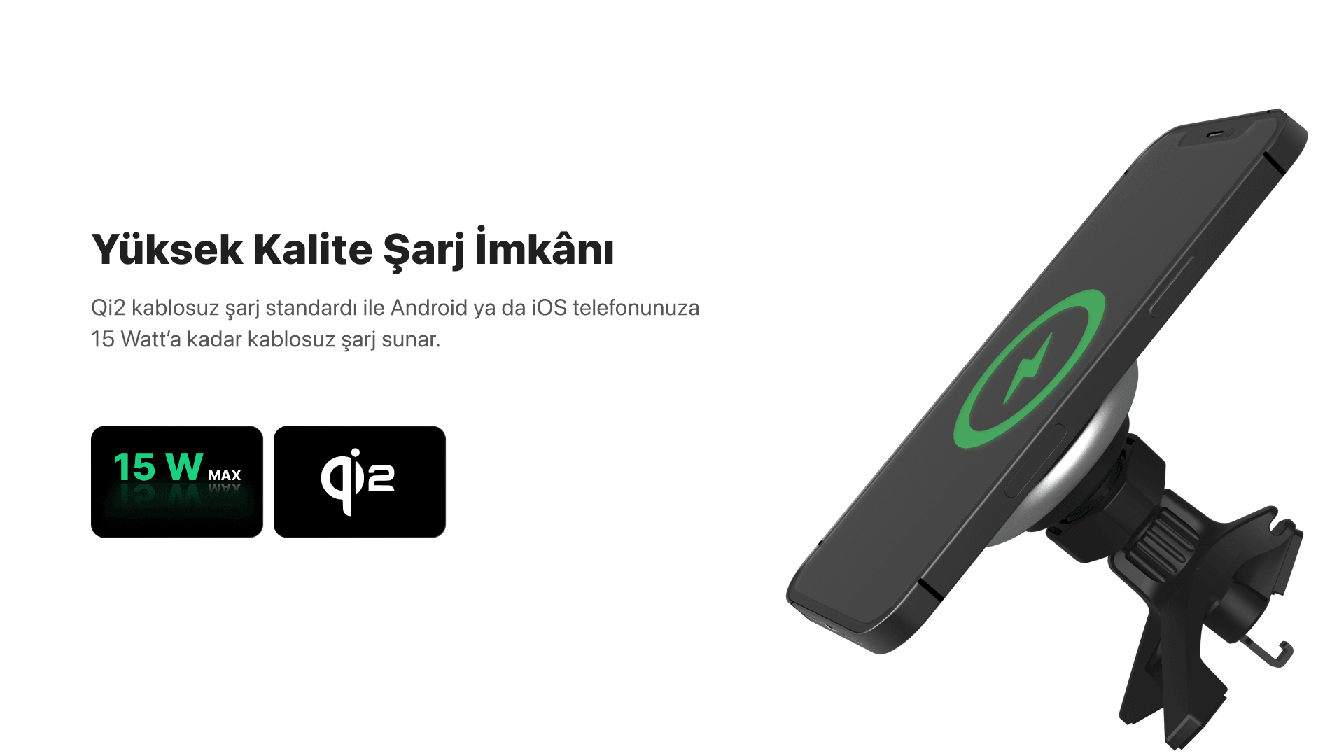 Araç İçi Kablosuz Şarj ve Telefon Tutucu