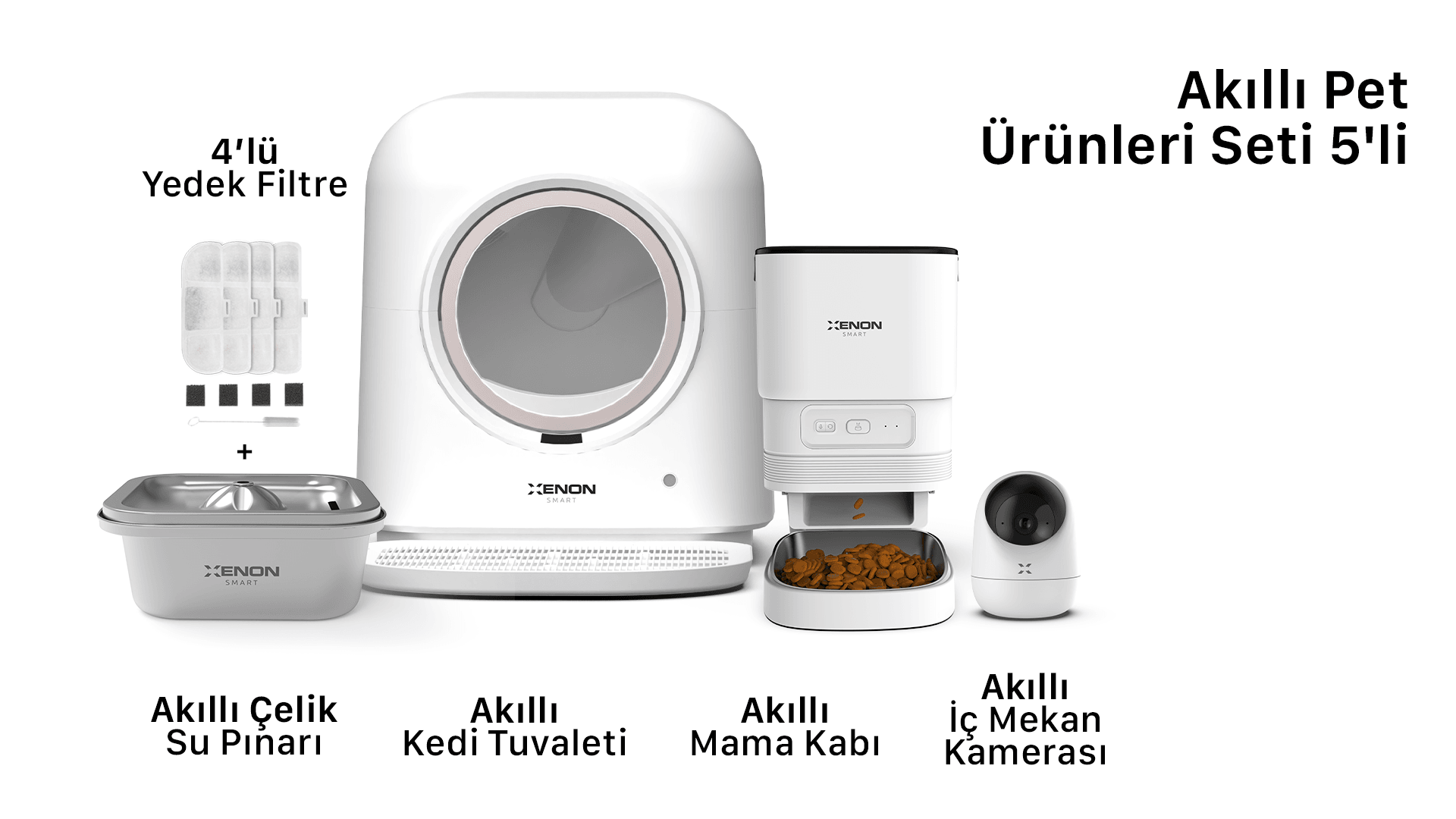 Akıllı Kedi Tuvaleti, Akıllı Kamera, Mama Kabı, Akıllı Çelik Su Pınarı Ve Filtre Seti