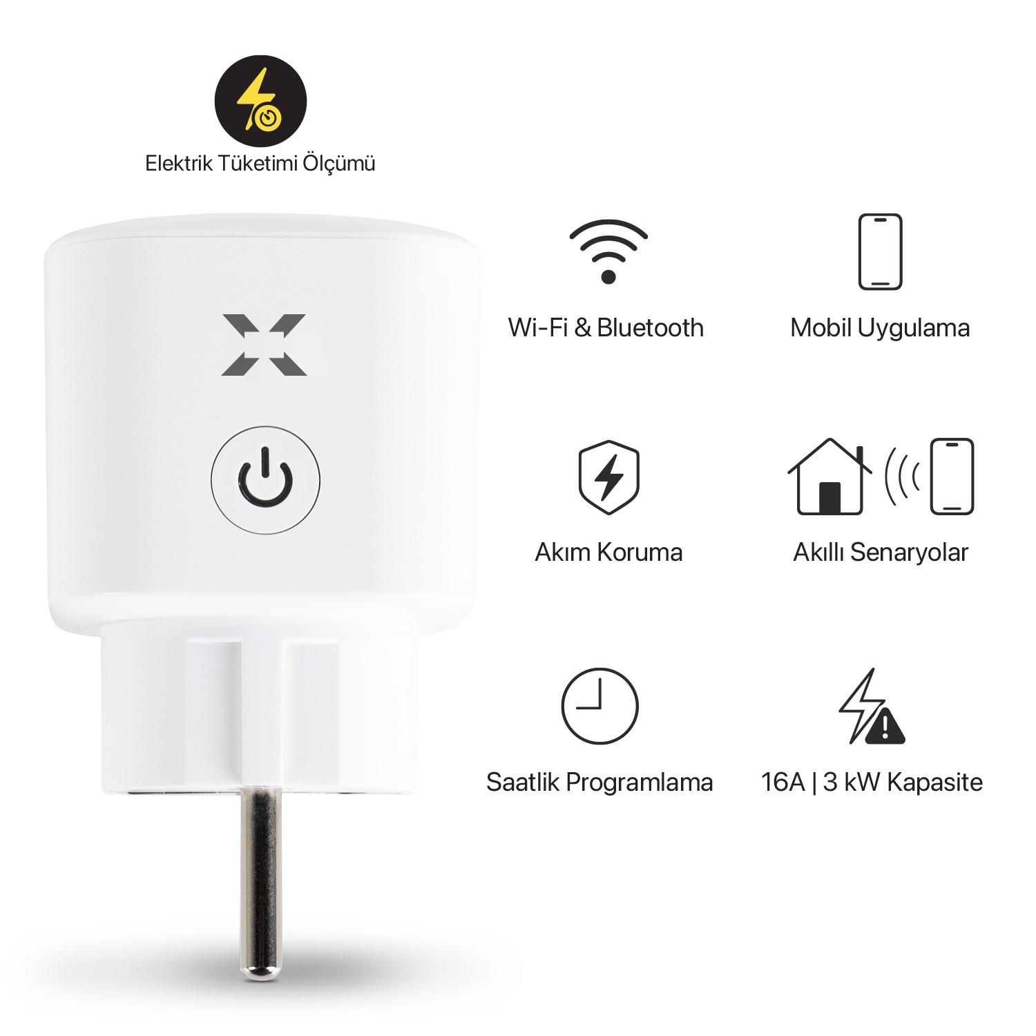 Akıllı Enerji Ölçümlü Akım Korumalı Priz Wi-fi/Bluetooth